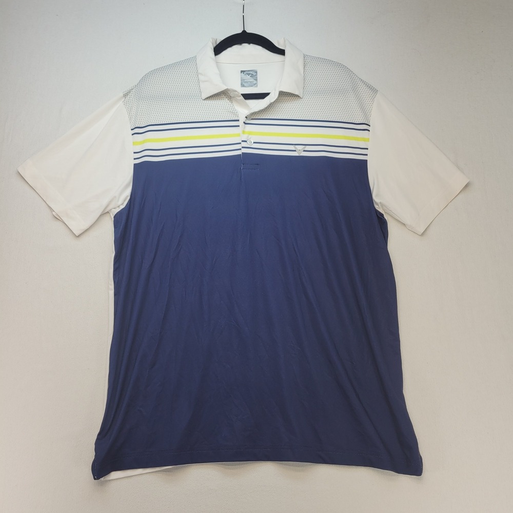 Callaway Polo Shirt Mens Large Blue White Striped‎ Opti-Dri Golf Performance